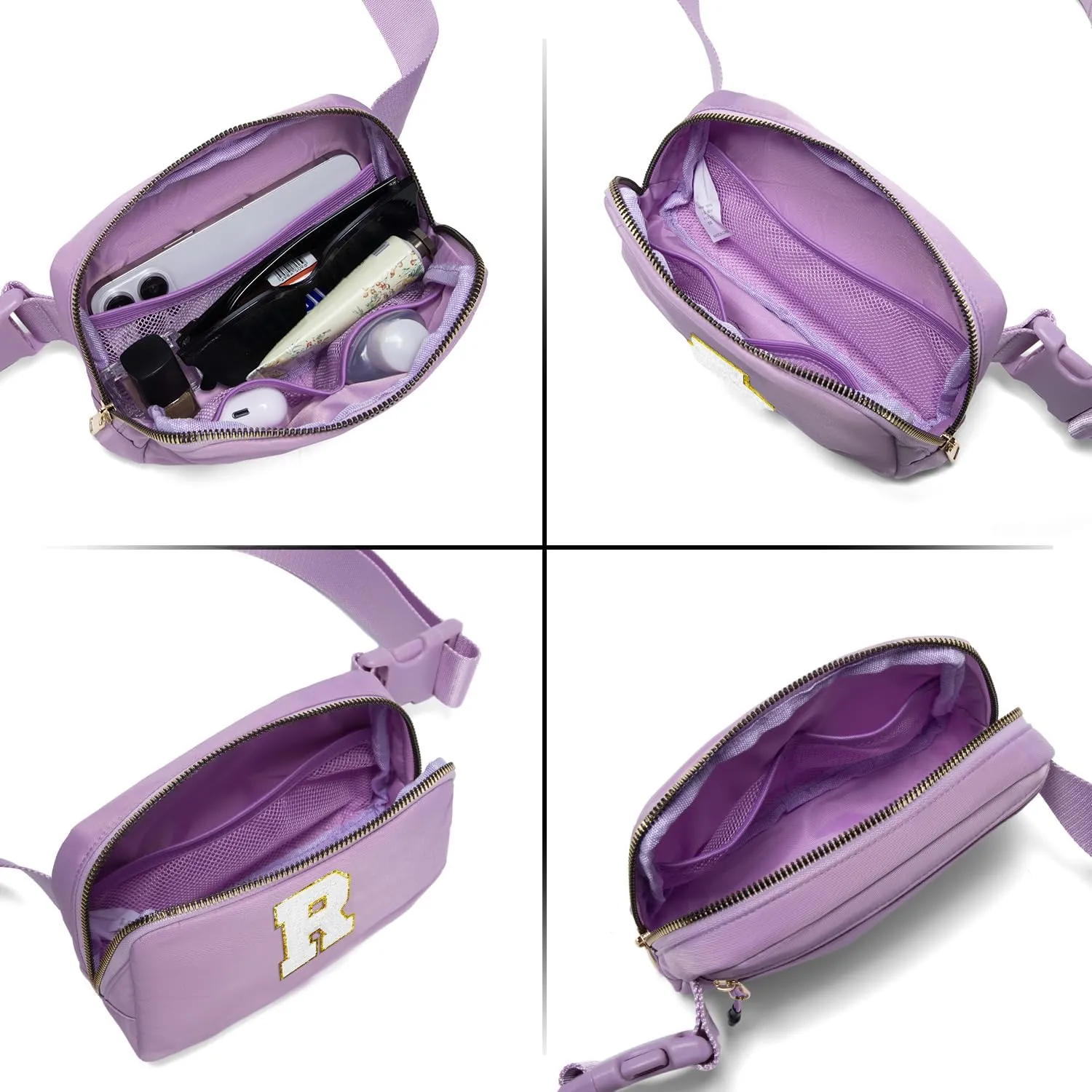 Gitus Birthday Gifts for 8 9 10 11 12 13 Year Old Girls Personalized Fanny Pack Crossbody Bags with Initial Letter Patch Belt Bag for Teen Girls Cute Trendy Stuff Travel Essentials (Lavender-R)