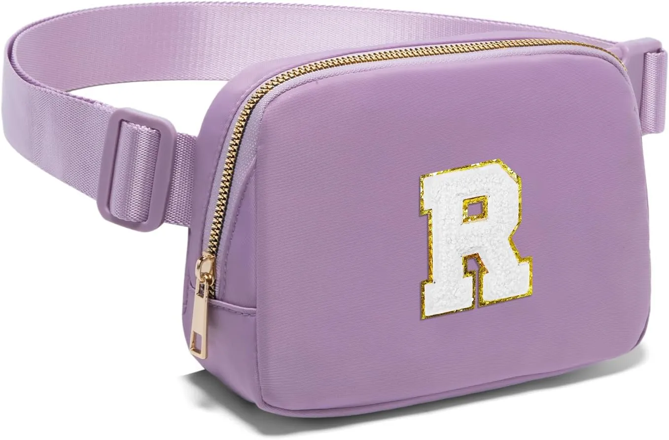 Gitus Birthday Gifts for 8 9 10 11 12 13 Year Old Girls Personalized Fanny Pack Crossbody Bags with Initial Letter Patch Belt Bag for Teen Girls Cute Trendy Stuff Travel Essentials (Lavender-R)
