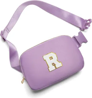 Gitus Birthday Gifts for 8 9 10 11 12 13 Year Old Girls Personalized Fanny Pack Crossbody Bags with Initial Letter Patch Belt Bag for Teen Girls Cute Trendy Stuff Travel Essentials (Lavender-R)