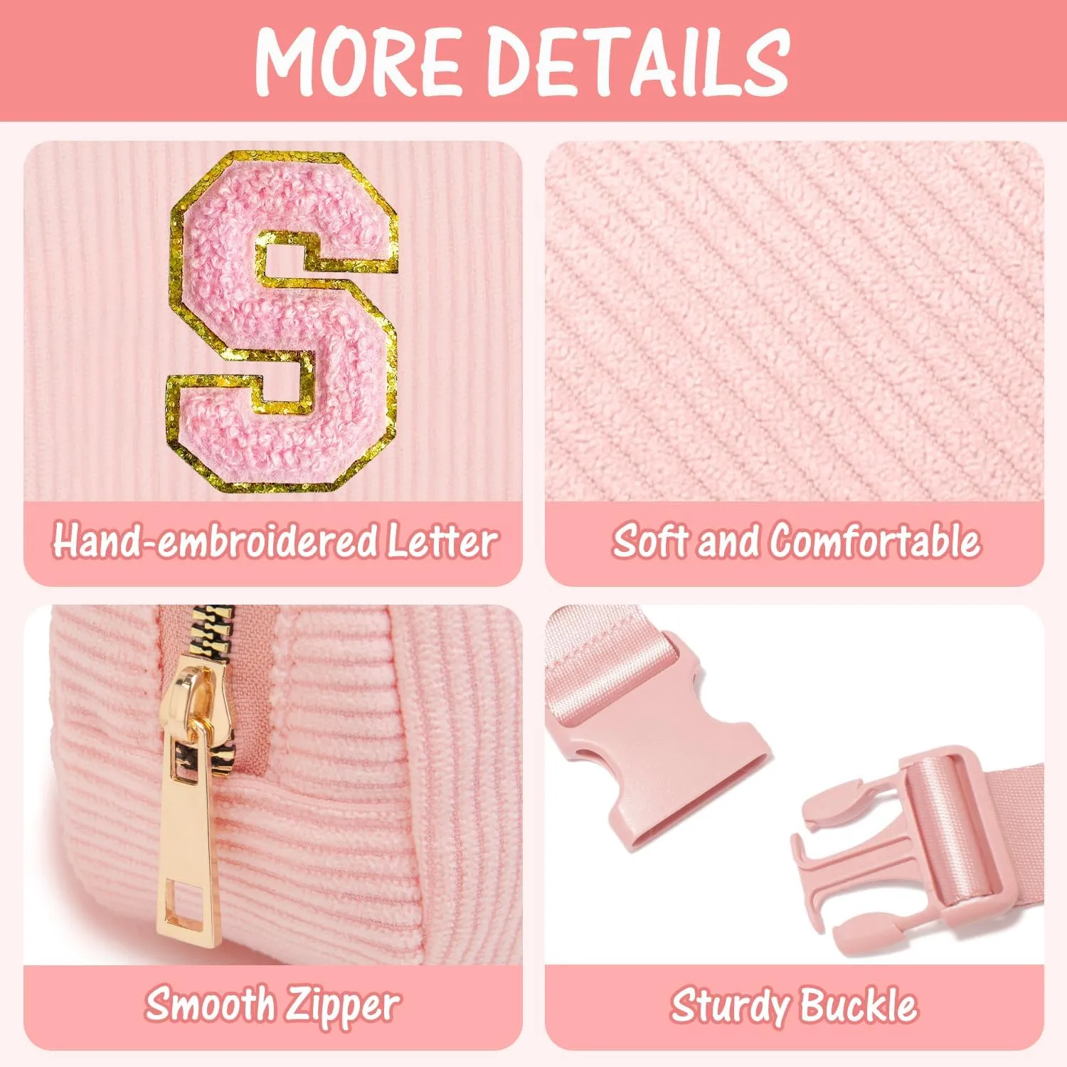 Gitus Gifts for 10 11 12 13 14 15 16 Year Old Girls Christmas Gifts for Teen Girls Sister Her Women Fanny Pack with Initial Letter Patch Belt Bag Crossbody Bag Tween Girls Trendy Stuff (Light Pink-S)
