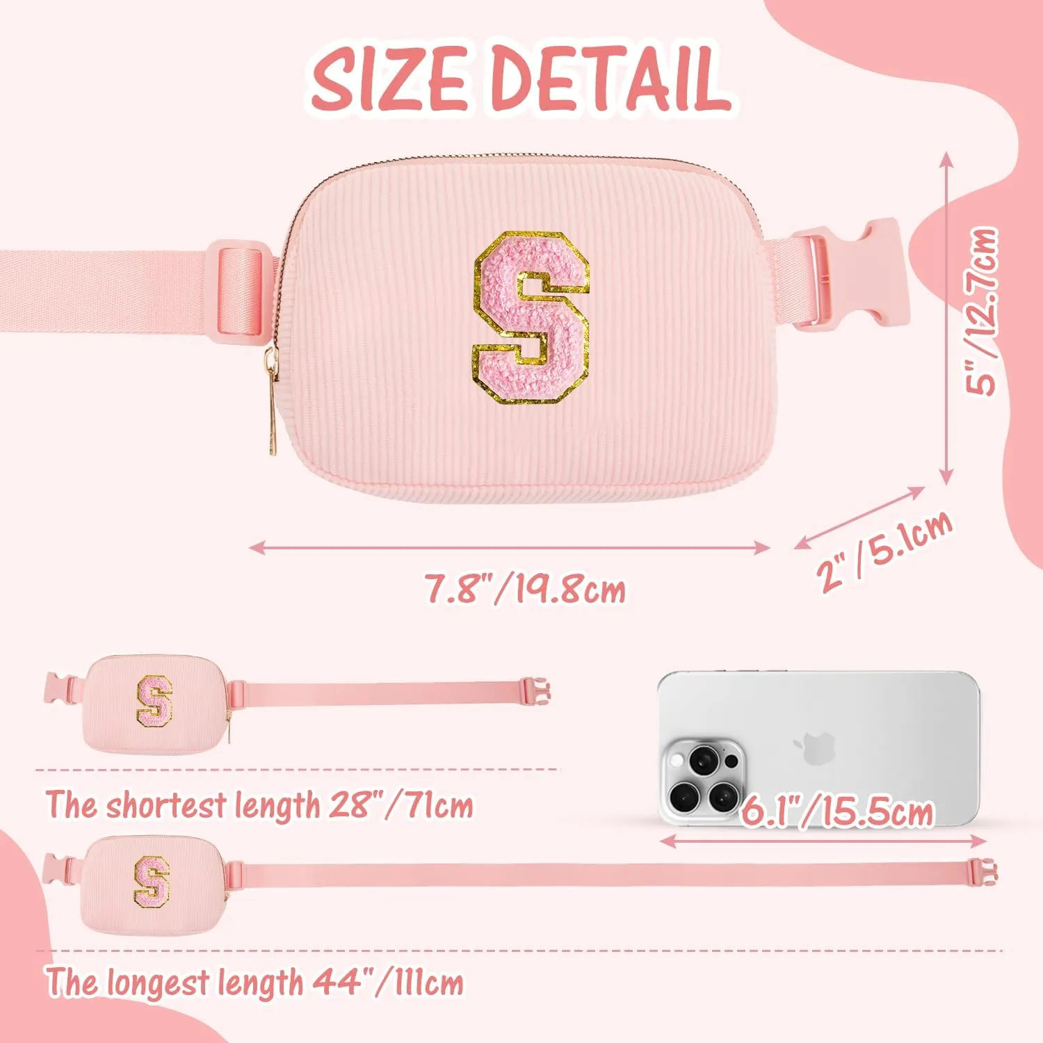 Gitus Gifts for 10 11 12 13 14 15 16 Year Old Girls Christmas Gifts for Teen Girls Sister Her Women Fanny Pack with Initial Letter Patch Belt Bag Crossbody Bag Tween Girls Trendy Stuff (Light Pink-S)