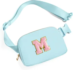 Gitus Gifts for 7 8 9 10 11 Year Old Girls Belt Bag Fanny Pack Crossbody Bags with Initial Letter Patch Birthday Gifts for Daughter Sister Friends Teen girls (Icing Blue-M)