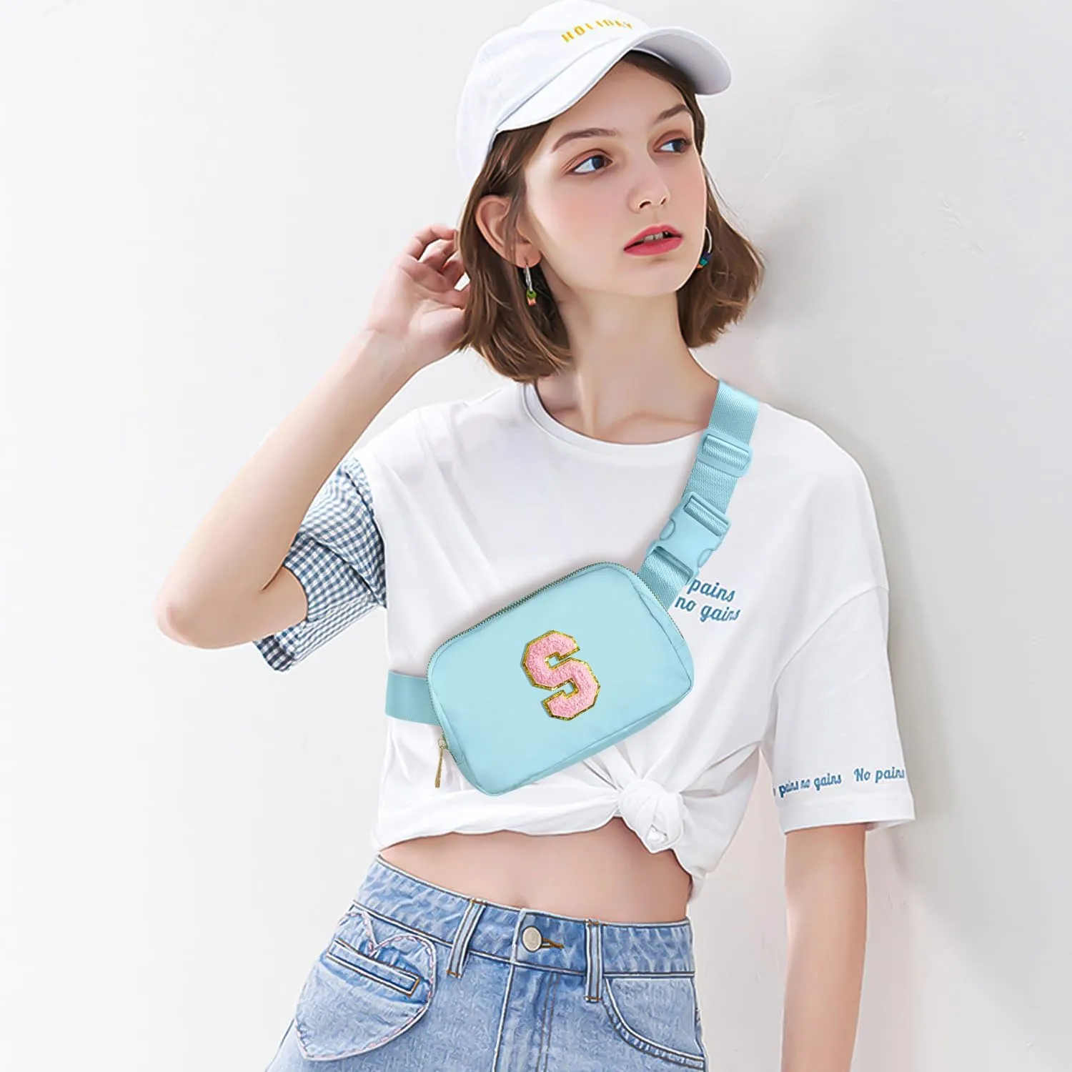 Gitus Gifts for 7 8 9 10 11 Year Old Girls Belt Bag Fanny Pack Crossbody Bags with Initial Letter Patch Birthday Gifts for Daughter Sister Friends Teen girls (Icing Blue-S)