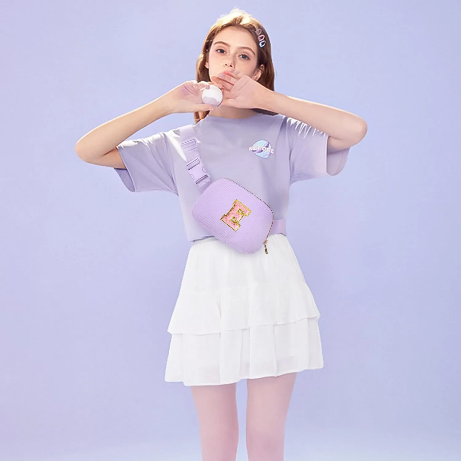 Gitus Girls Birthday Gifts for 10-16 Year Olds - Initial Fanny Pack Belt Bag Crossbody Bag - Trendy & Personalized Preppy Stuff (Lavender-E)