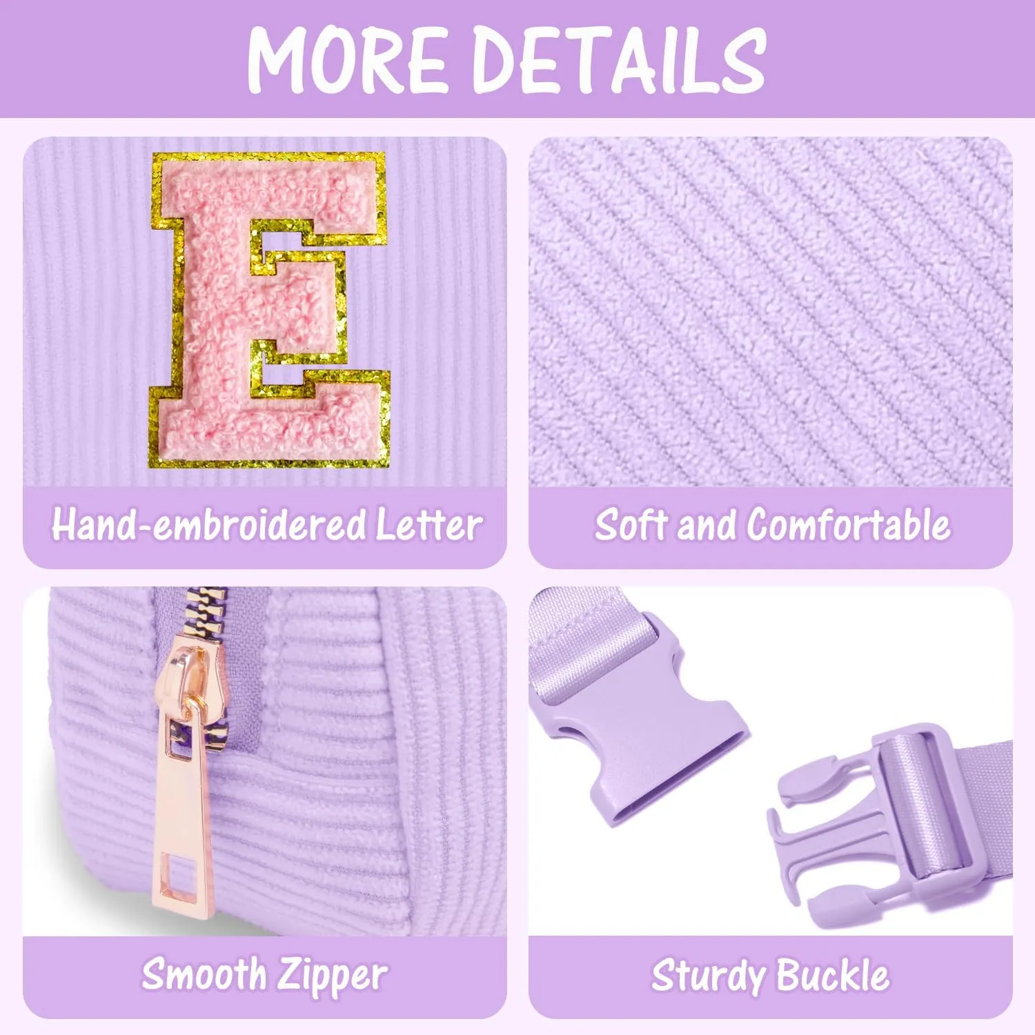 Gitus Girls Birthday Gifts for 10-16 Year Olds - Initial Fanny Pack Belt Bag Crossbody Bag - Trendy & Personalized Preppy Stuff (Lavender-E)