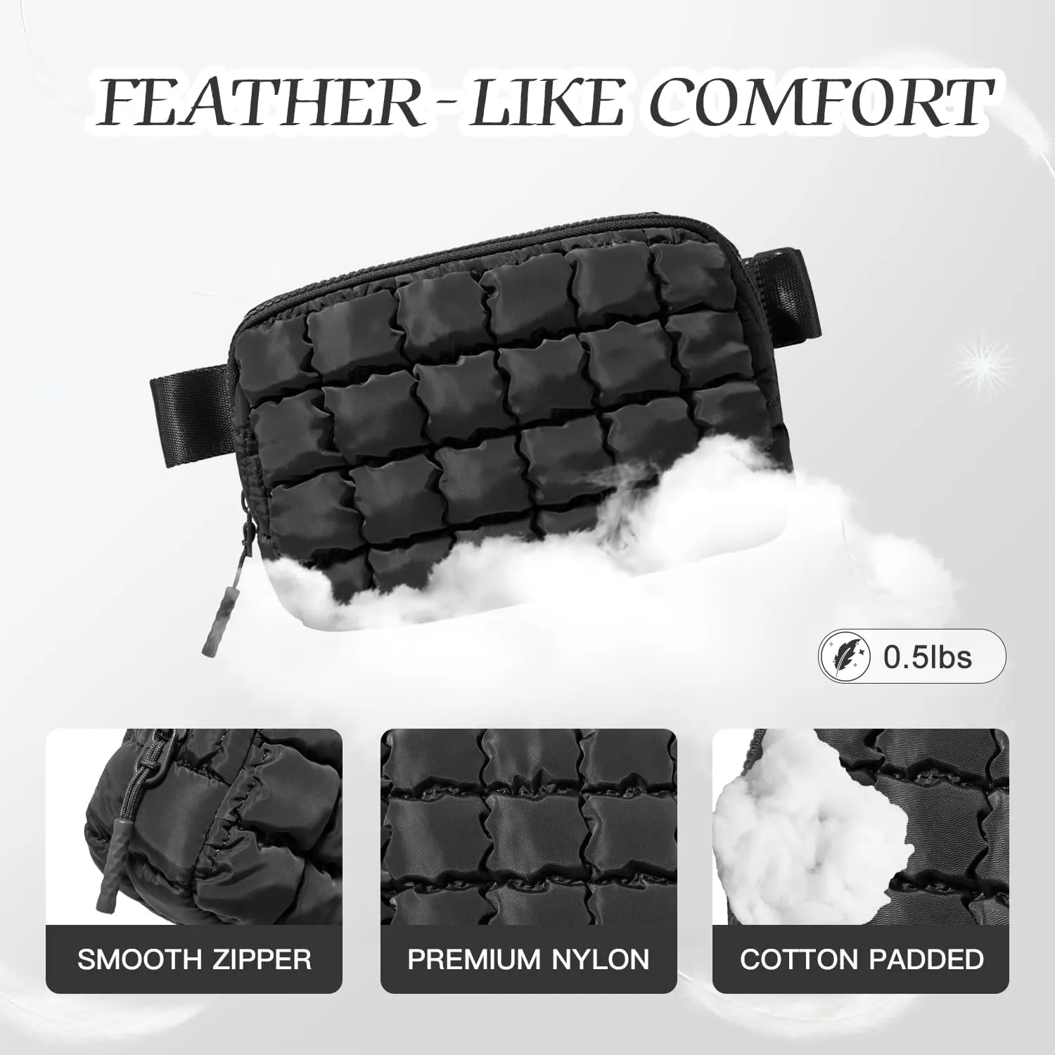 Gitus Trending Gifts for Women Puffer Crossbody Bags for Women Belt Bag Fanny Pack with Adjustable Straps Lightweight Quilted Puffy Bag Woman Gifts (Black)