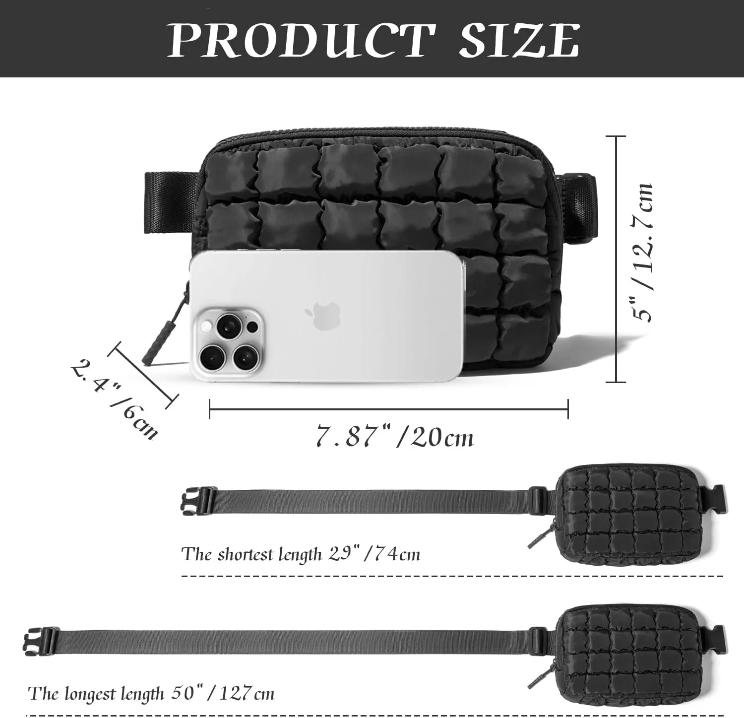 Gitus Trending Gifts for Women Puffer Crossbody Bags for Women Belt Bag Fanny Pack with Adjustable Straps Lightweight Quilted Puffy Bag Woman Gifts (Black)