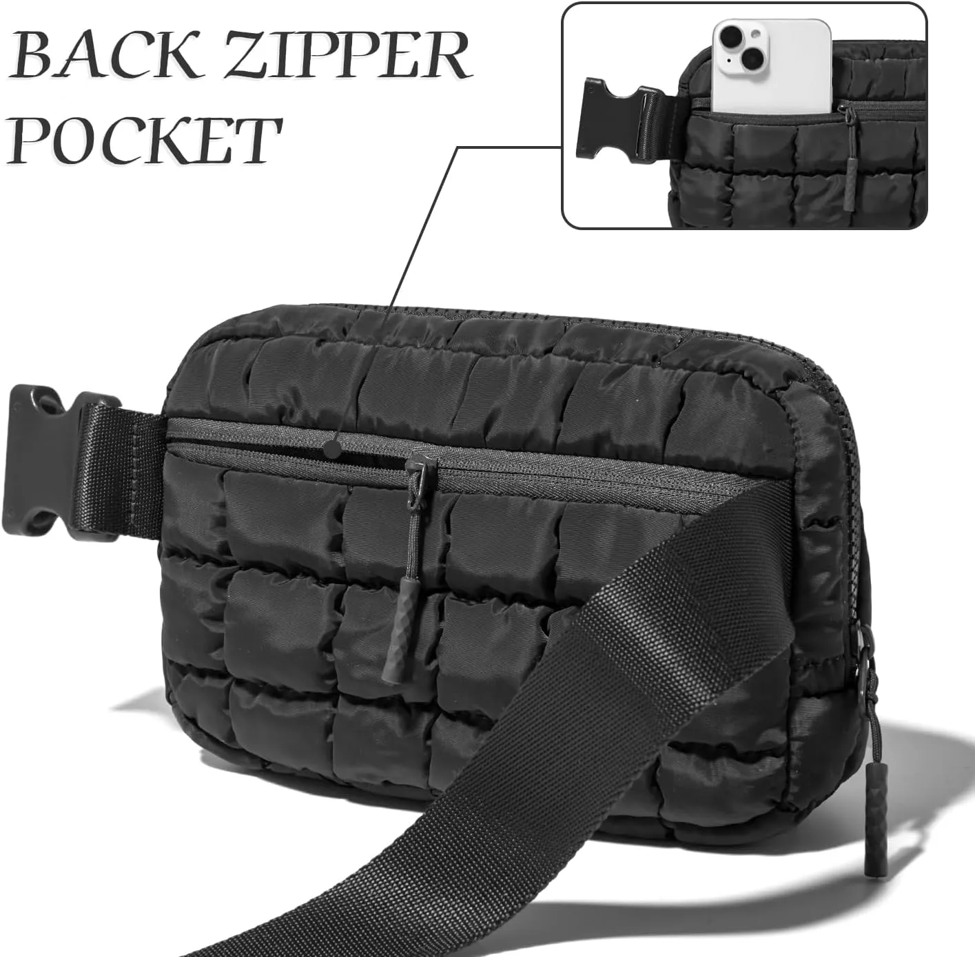 Gitus Trending Gifts for Women Puffer Crossbody Bags for Women Belt Bag Fanny Pack with Adjustable Straps Lightweight Quilted Puffy Bag Woman Gifts (Black)