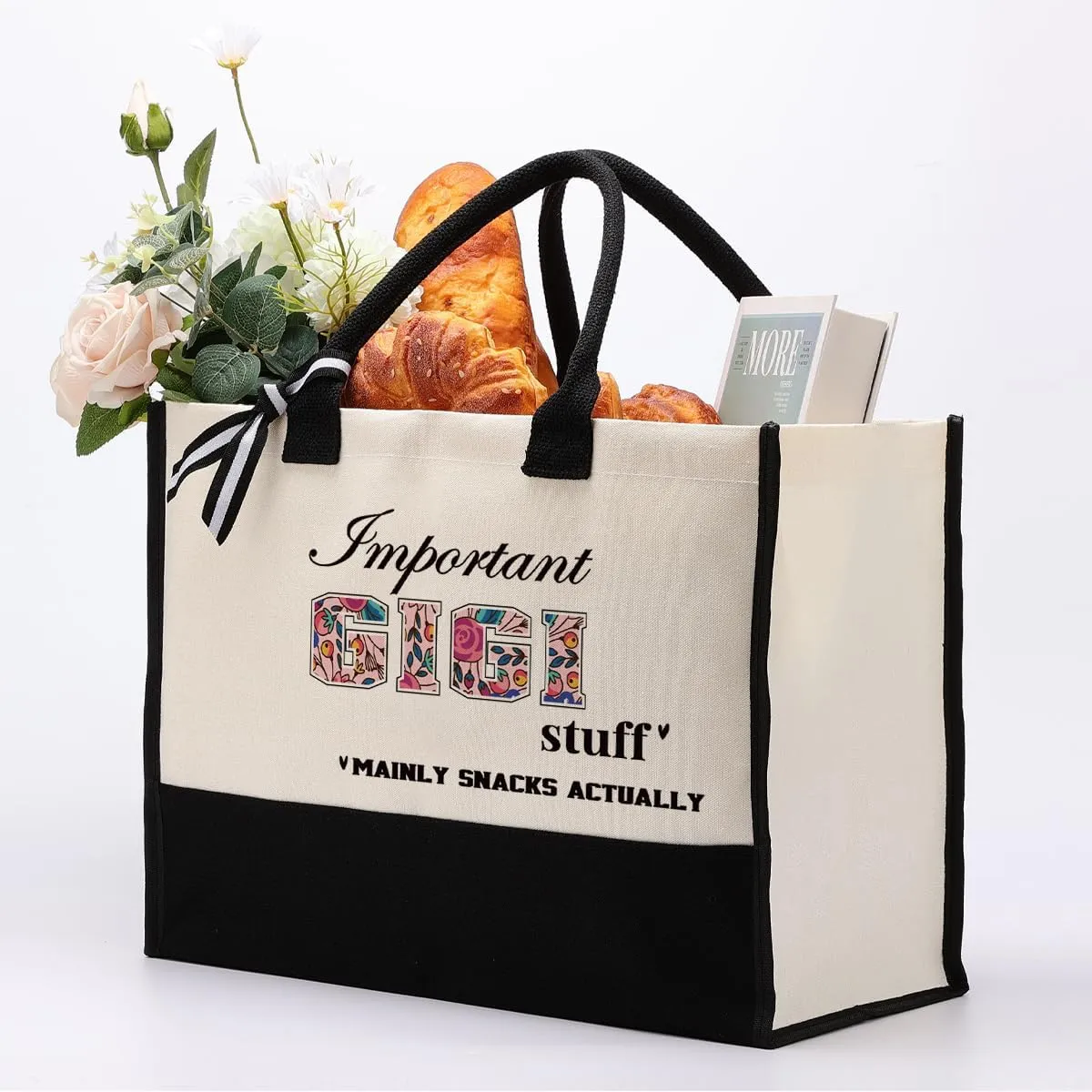 Gkwa Important GIGI Stuff Bag, Canvas Tote Bag for Gifting, Gigi Gift Utility Tote, Shoulder Beach Bag Gift, Women Cotton Canvas Handbags, Gigi Birthday Gift, Grandparents Gift for Christmas