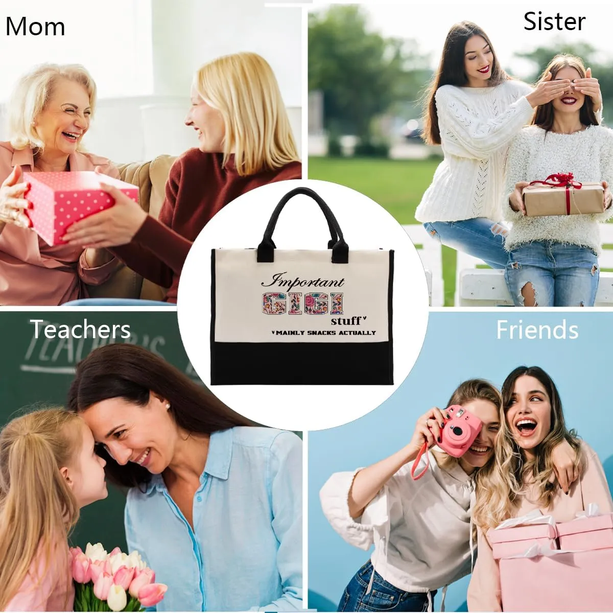 Gkwa Important GIGI Stuff Bag, Canvas Tote Bag for Gifting, Gigi Gift Utility Tote, Shoulder Beach Bag Gift, Women Cotton Canvas Handbags, Gigi Birthday Gift, Grandparents Gift for Christmas