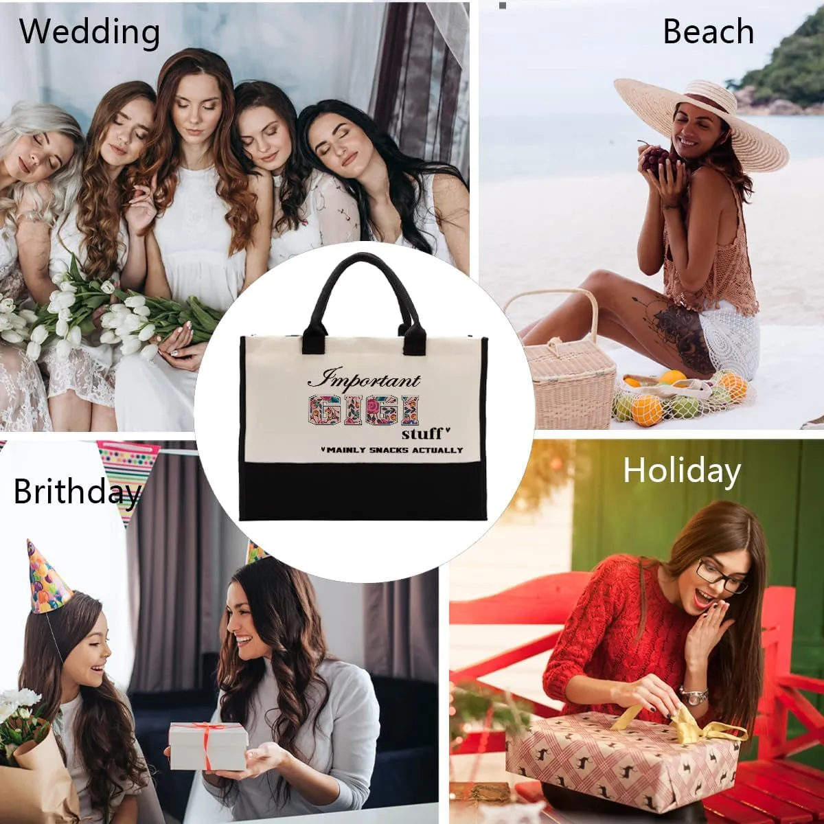 Gkwa Important GIGI Stuff Bag, Canvas Tote Bag for Gifting, Gigi Gift Utility Tote, Shoulder Beach Bag Gift, Women Cotton Canvas Handbags, Gigi Birthday Gift, Grandparents Gift for Christmas