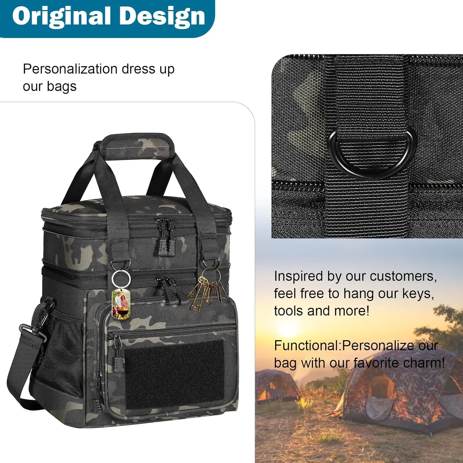 GLENKEY Double Deck Insulated Lunch Box, Expandable Large Lunch Bag Leakproof Cooler Bag Lunch Pail for Men Women Adults Work Shifts Travel Daytrip,16L,Black-Camo