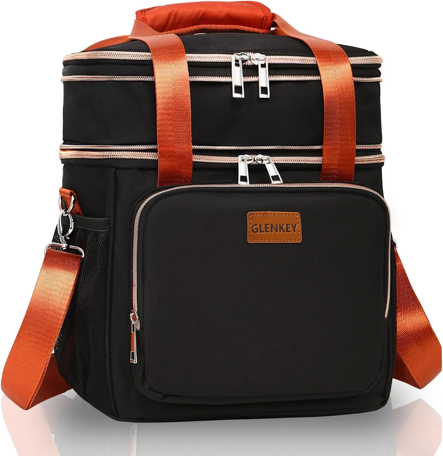 GLENKEY Expandable Insulated Lunch Box for Women Men, Double Deck Large Lunch Bag Tote Leakproof Lunch Cooler with Shoulder Strap for Adults Work Shift Outdoor Picnic Daytrip, (Black, 16L)
