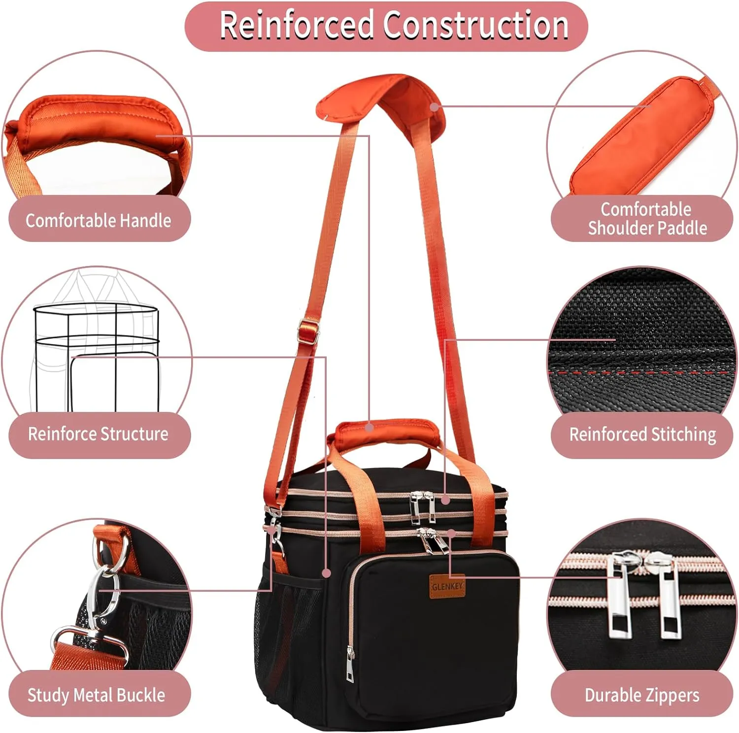 GLENKEY Expandable Insulated Lunch Box for Women Men, Double Deck Large Lunch Bag Tote Leakproof Lunch Cooler with Shoulder Strap for Adults Work Shift Outdoor Picnic Daytrip, (Black, 16L)