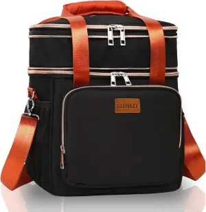 GLENKEY Expandable Insulated Lunch Box for Women Men, Double Deck Large Lunch Bag Tote Leakproof Lunch Cooler with Shoulder Strap for Adults Work Shift Outdoor Picnic Daytrip, (Black, 16L)
