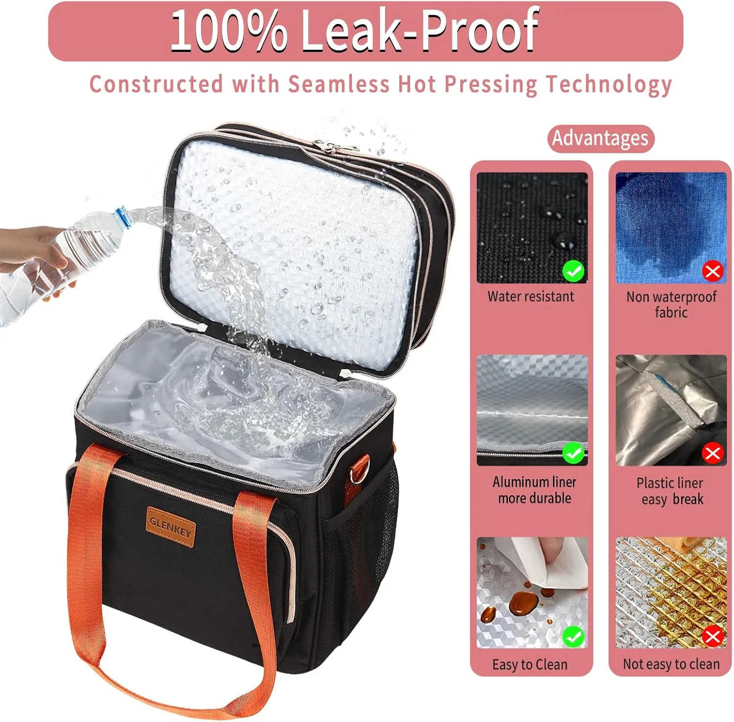 GLENKEY Expandable Insulated Lunch Box for Women Men, Double Deck Large Lunch Bag Tote Leakproof Lunch Cooler with Shoulder Strap for Adults Work Shift Outdoor Picnic Daytrip, (Black, 16L)