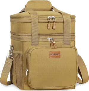 GLENKEY Expandable Large Lunch Box, Insulated Heavy Duty Lunch Bag Waterproof Leakproof Durable Cooler Bag for Men Women Adults Work Construction Camping Trip, 16L, Brown