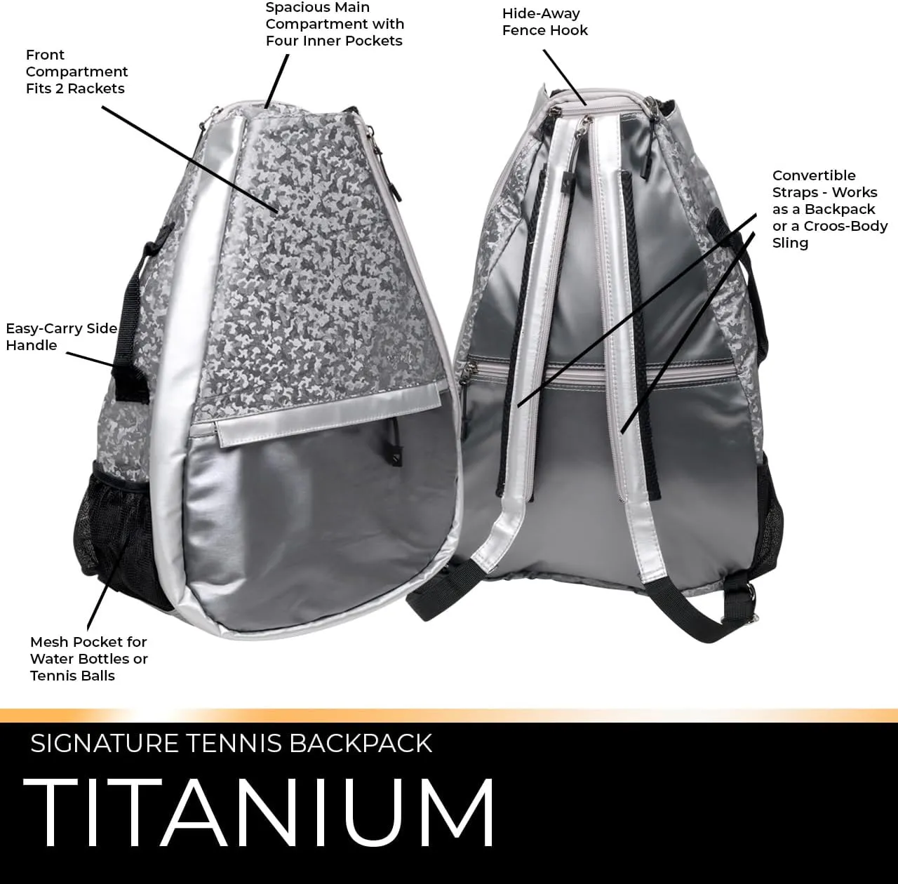 Glove It Tennis Backpack for Women, Lightweight Ladies Tennis Bag & Sling Backpack for 2 Racquets, Balls, Water Bottle