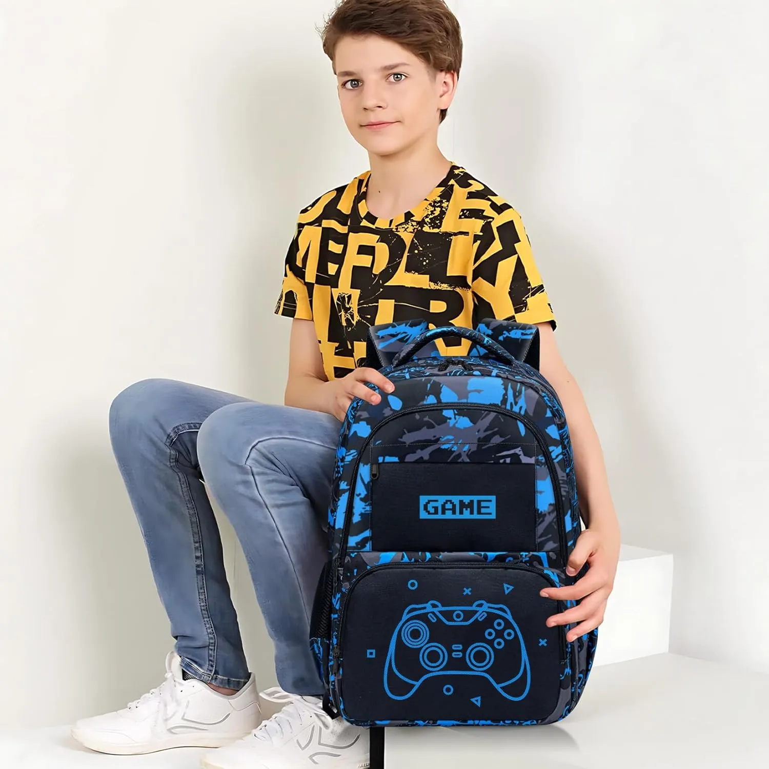 Glow in The Dark Backpack for Boys - 3pcs Game Boys Backpack for Kids Children Teens Elementary Middle School - 17″ Gamer Bookbag Travel Back Pack for Age 6-18