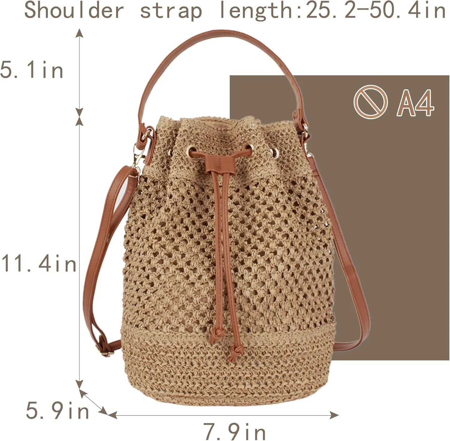 Goclothod Small Drawstring Shoulder Bag Straw Weave Handbag Summer Beach Purse