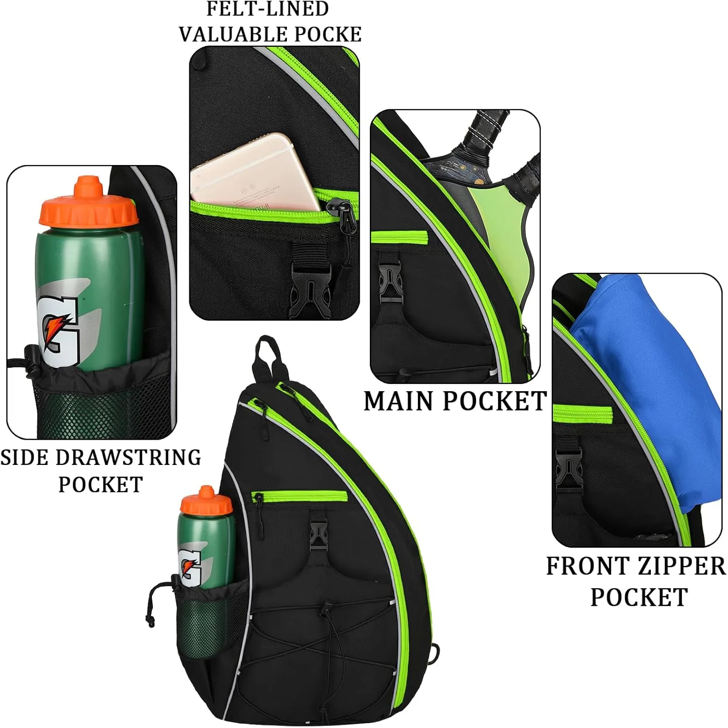 Goloni Pickleball Bag for Women,Mens Pickle ball Backpack,Lightweight Sling Bag with Fence Hook,Large Capacity,Safety Pocket