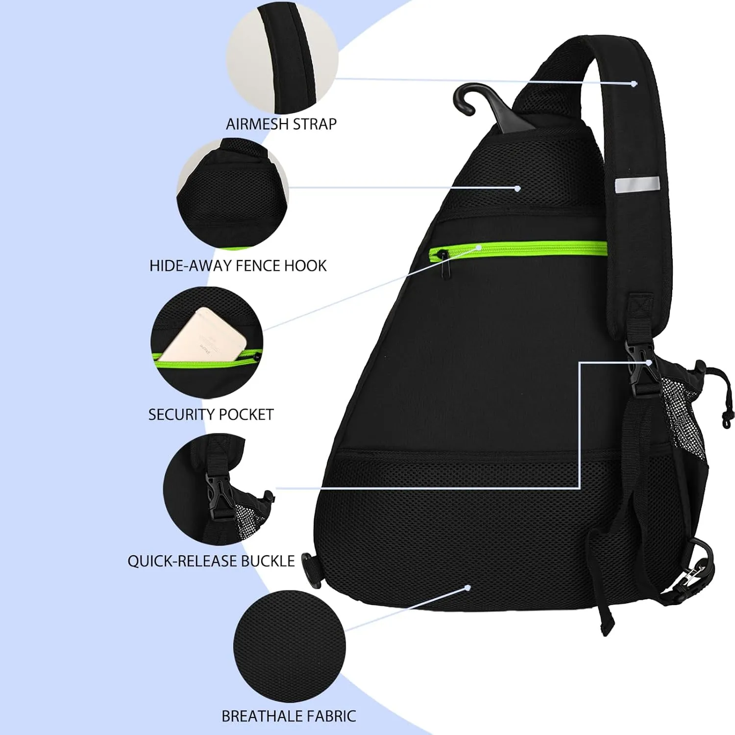 Goloni Pickleball Bag for Women,Mens Pickle ball Backpack,Lightweight Sling Bag with Fence Hook,Large Capacity,Safety Pocket