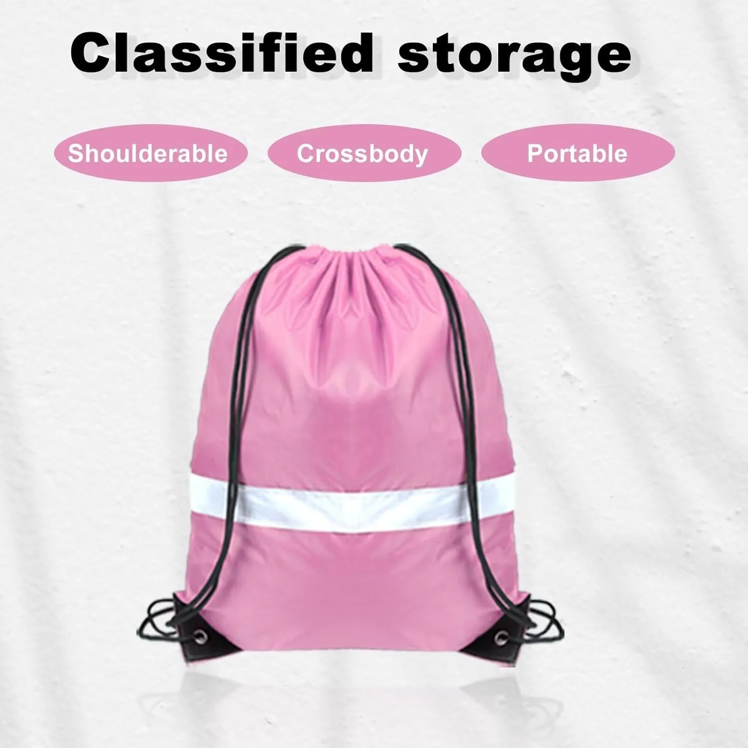 GoodtoU Drawstring Backpacks with Reflective Strip, Bulk Bags for Sport, Travel, Team (128Pcs, Pink)