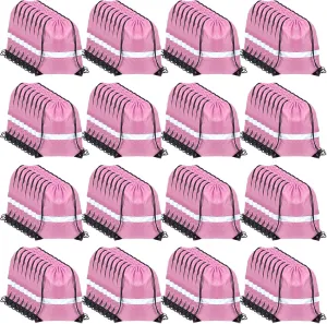 GoodtoU Drawstring Backpacks with Reflective Strip, Bulk Bags for Sport, Travel, Team (128Pcs, Pink)