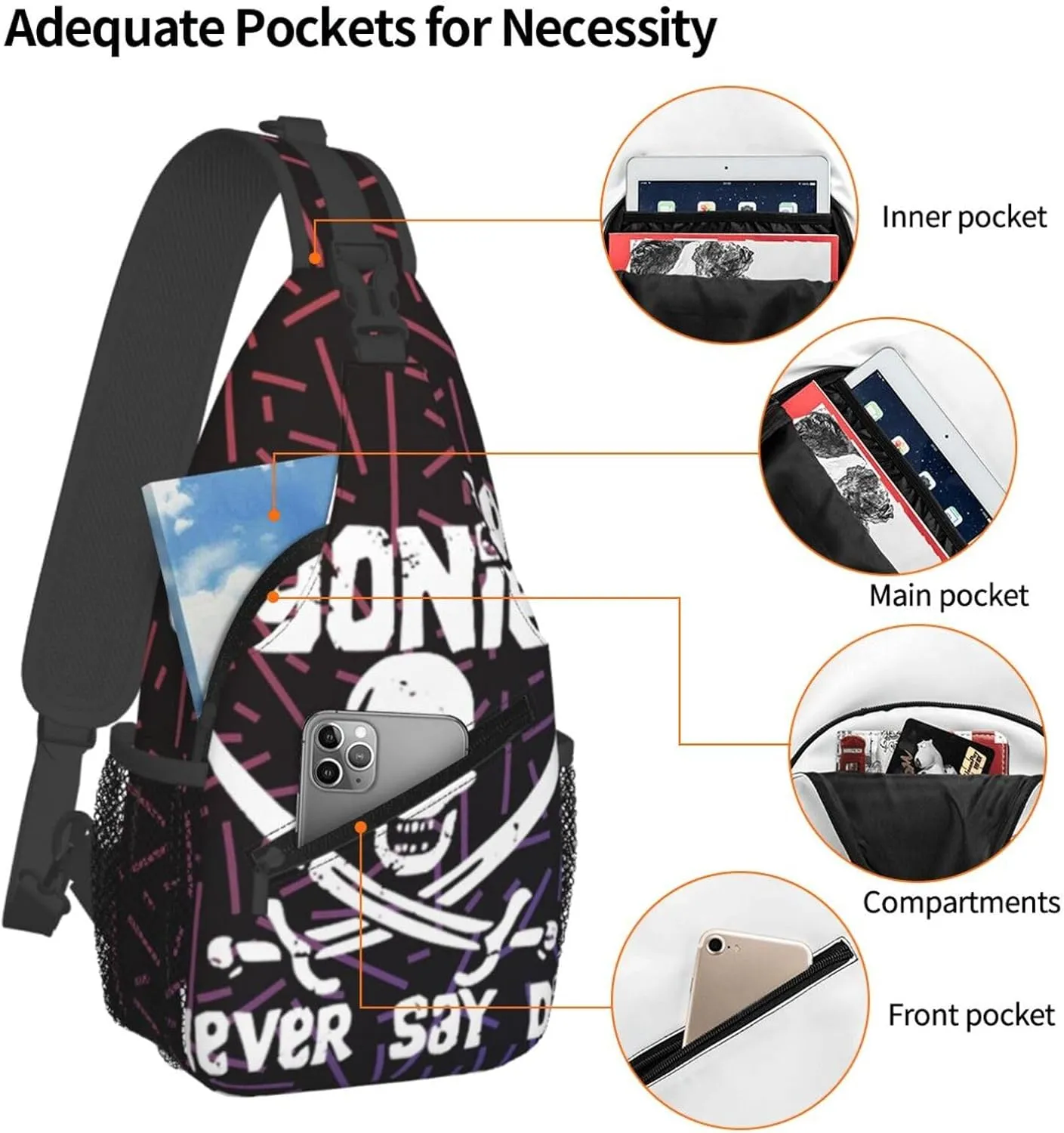 Goonies Never Say Die Small Crossbody Backpack Sling Bag For Men Women Mini One Shoulder Chest Bags Gym Sport Travel Hiking Daypack