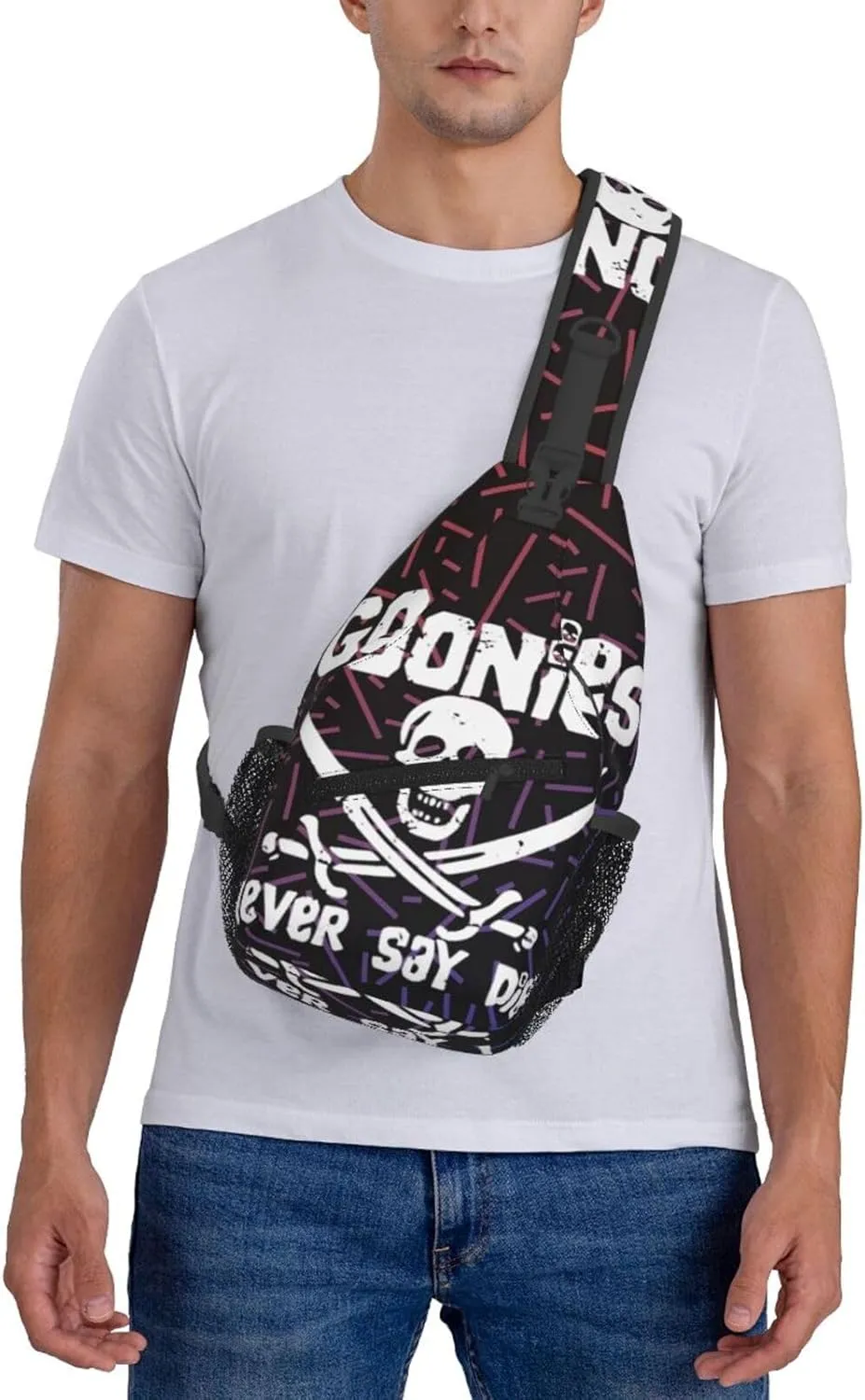 Goonies Never Say Die Small Crossbody Backpack Sling Bag For Men Women Mini One Shoulder Chest Bags Gym Sport Travel Hiking Daypack