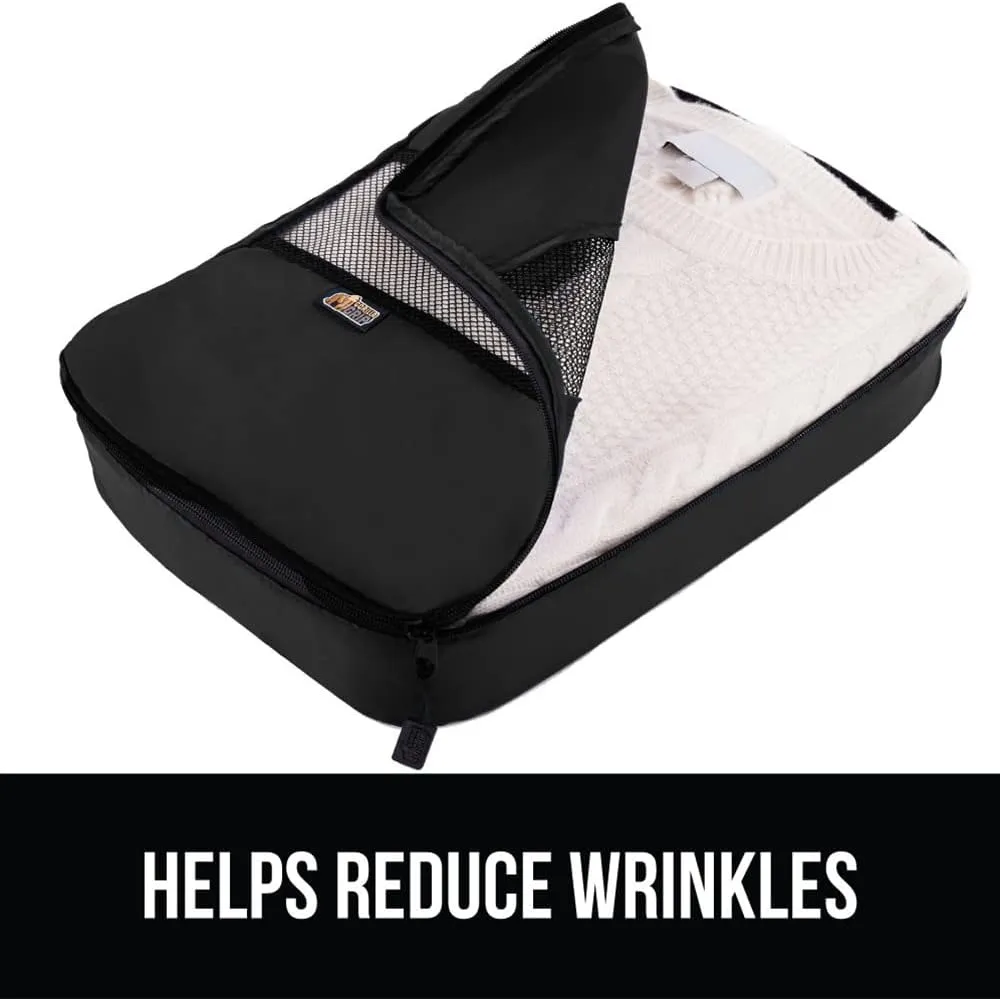 GORILLA GRIP 6 Set Packing Cubes, Travel Essentials for Suitcase, Mesh Organizer Bags for Clothes Toiletries Shoes and Laundry, Luggage and Carry On Airplane Accessories, Traveling Must Haves Black
