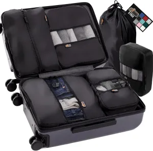 GORILLA GRIP 6 Set Packing Cubes, Travel Essentials for Suitcase, Mesh Organizer Bags for Clothes Toiletries Shoes and Laundry, Luggage and Carry On Airplane Accessories, Traveling Must Haves Black