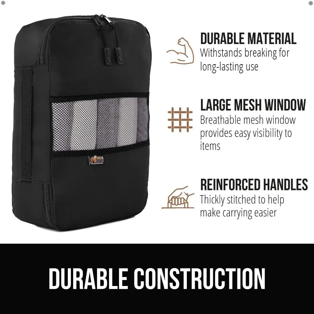 GORILLA GRIP 6 Set Packing Cubes, Travel Essentials for Suitcase, Mesh Organizer Bags for Clothes Toiletries Shoes and Laundry, Luggage and Carry On Airplane Accessories, Traveling Must Haves Black
