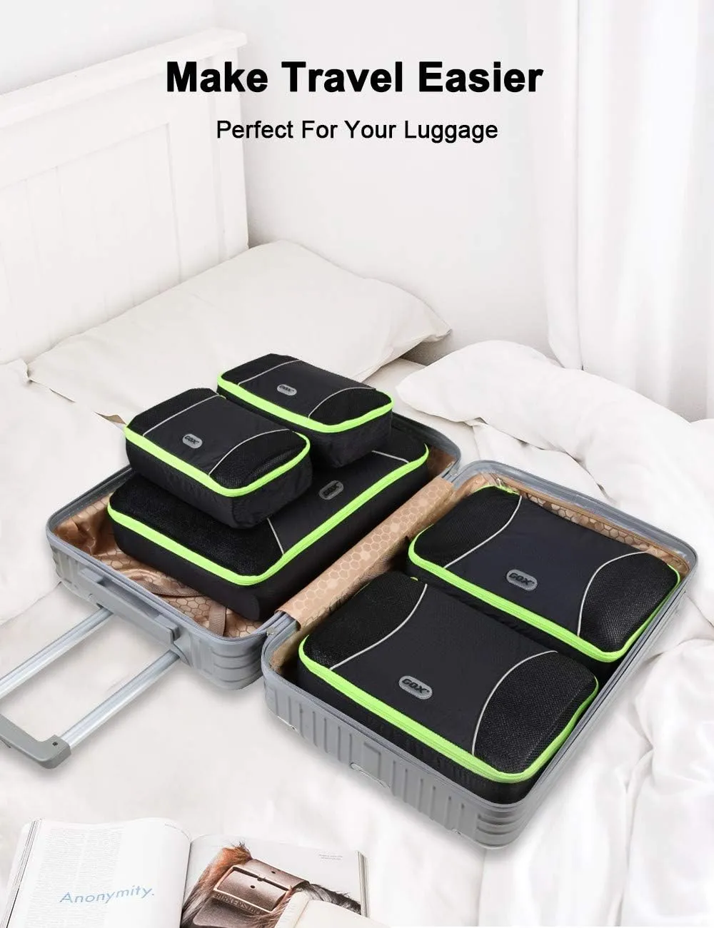 GOX Ultra Light 5 piece Packing Cubes Travel Luggage Organizer 1 Large 2 Medium 2 Small