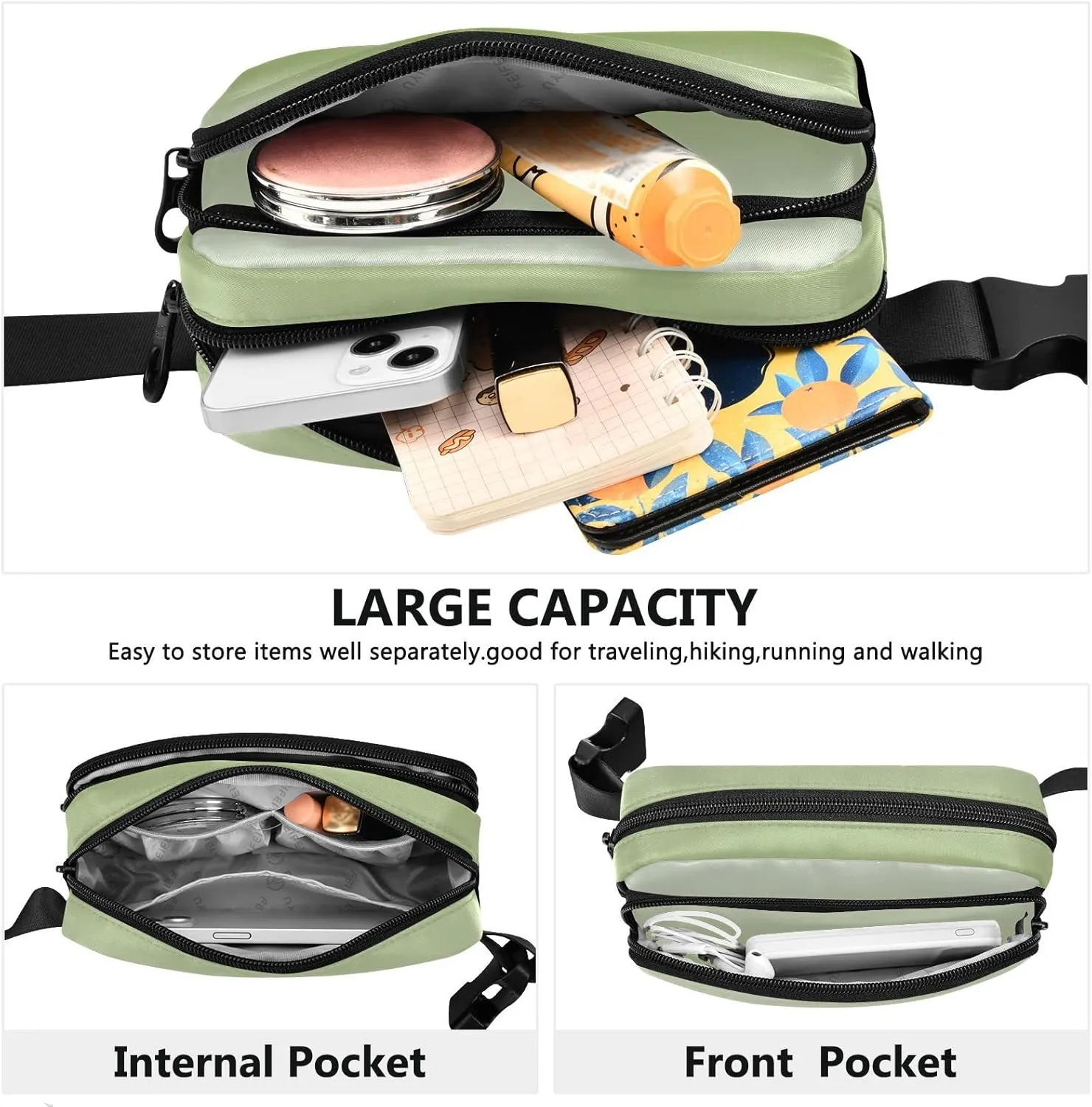 Gradient Olive Drab Fanny Packs for Women Men, Crossbody Bags Fashionable Running Waist Packs with Adjustable Strap for Traveling Gradient Olive Drab