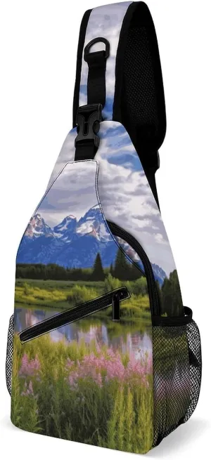 Grand Teton National Park Crossbody Bags Mini Sling Bag Fanny Chest Bag Travel Daypack Sling Backpack for Men Women