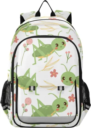 Grasshoppers and Flowers Cute Backpack Lightweight Bookbag Travel Laptop Backpack College School Computer Bag with Reflective Stripes