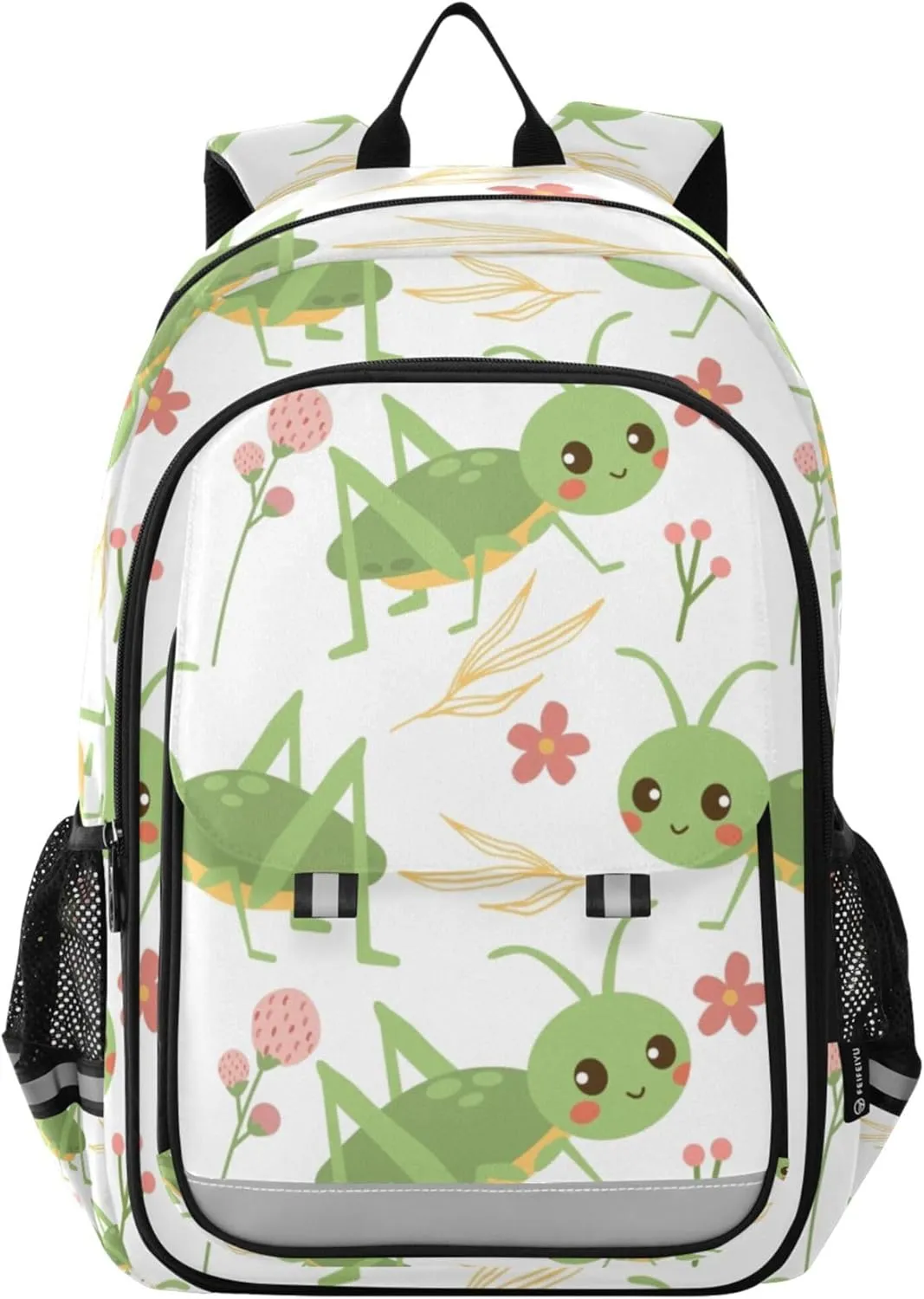 Grasshoppers and Flowers Cute Backpack Lightweight Bookbag Travel Laptop Backpack College School Computer Bag with Reflective Stripes