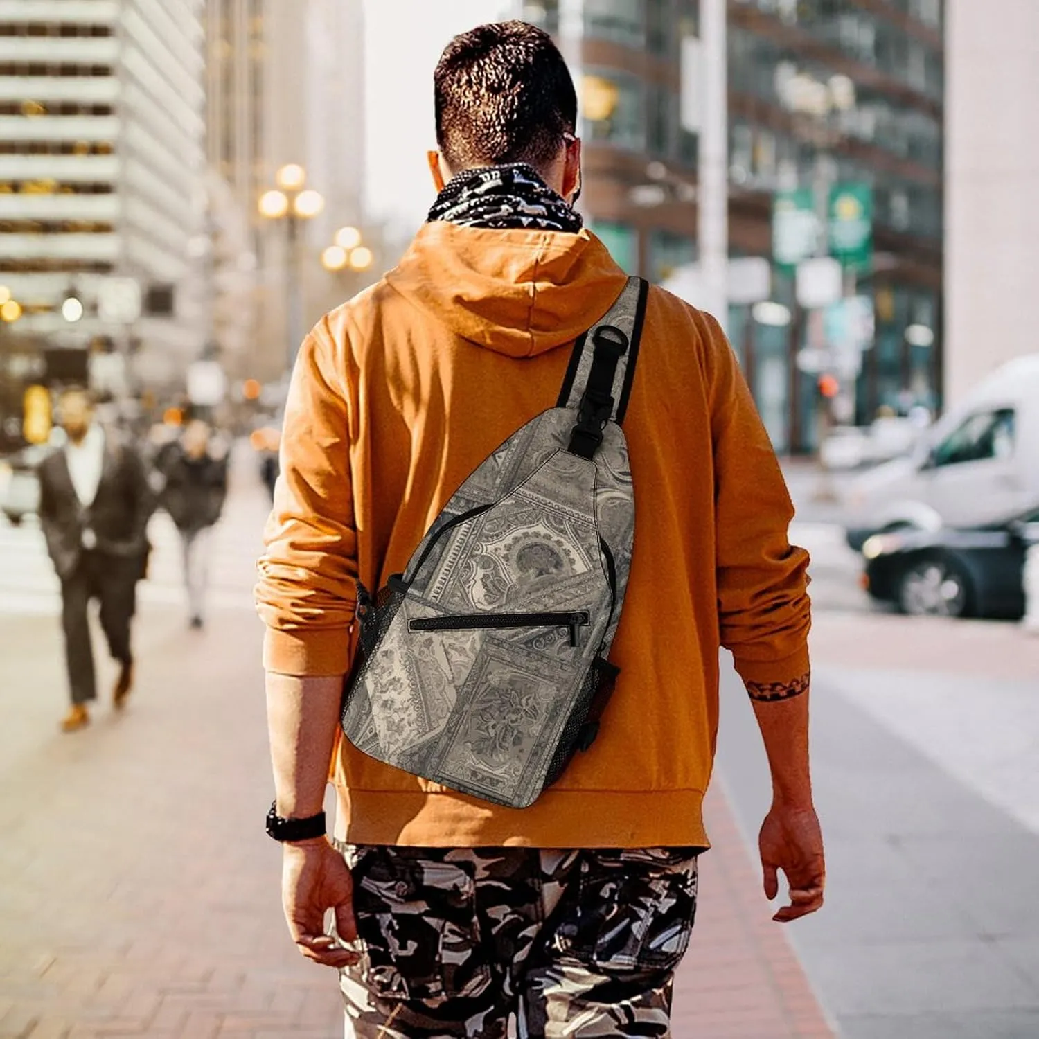 Gray Square Sling Backpack Fashion Crossbody Sling Bag for Women Men Chest Bag for Travel Hiking, 38x20cm