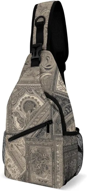 Gray Square Sling Backpack Fashion Crossbody Sling Bag for Women Men Chest Bag for Travel Hiking, 38x20cm