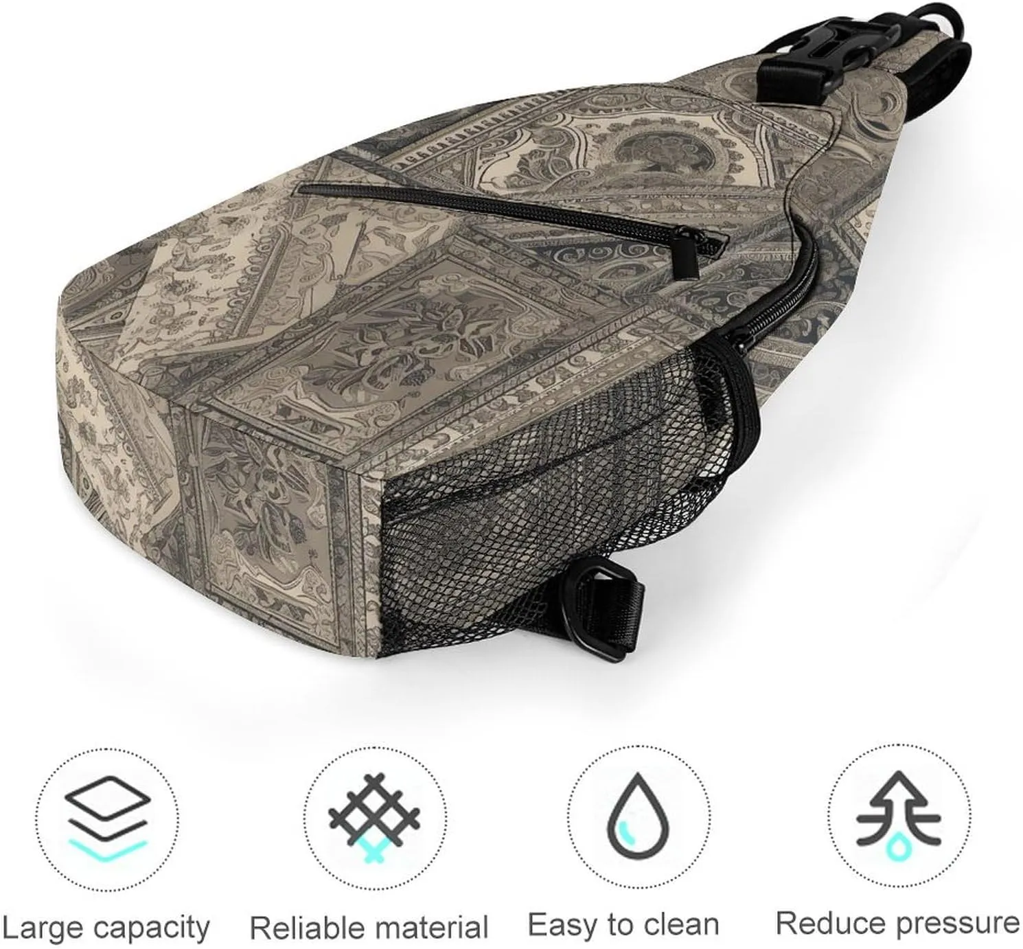 Gray Square Sling Backpack Fashion Crossbody Sling Bag for Women Men Chest Bag for Travel Hiking, 38x20cm
