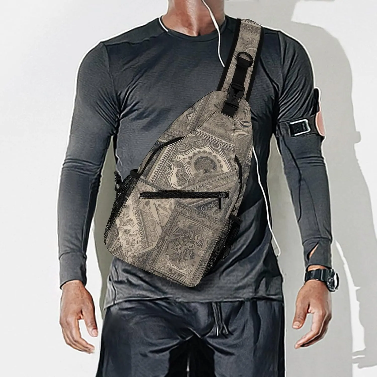 Gray Square Sling Backpack Fashion Crossbody Sling Bag for Women Men Chest Bag for Travel Hiking, 38x20cm