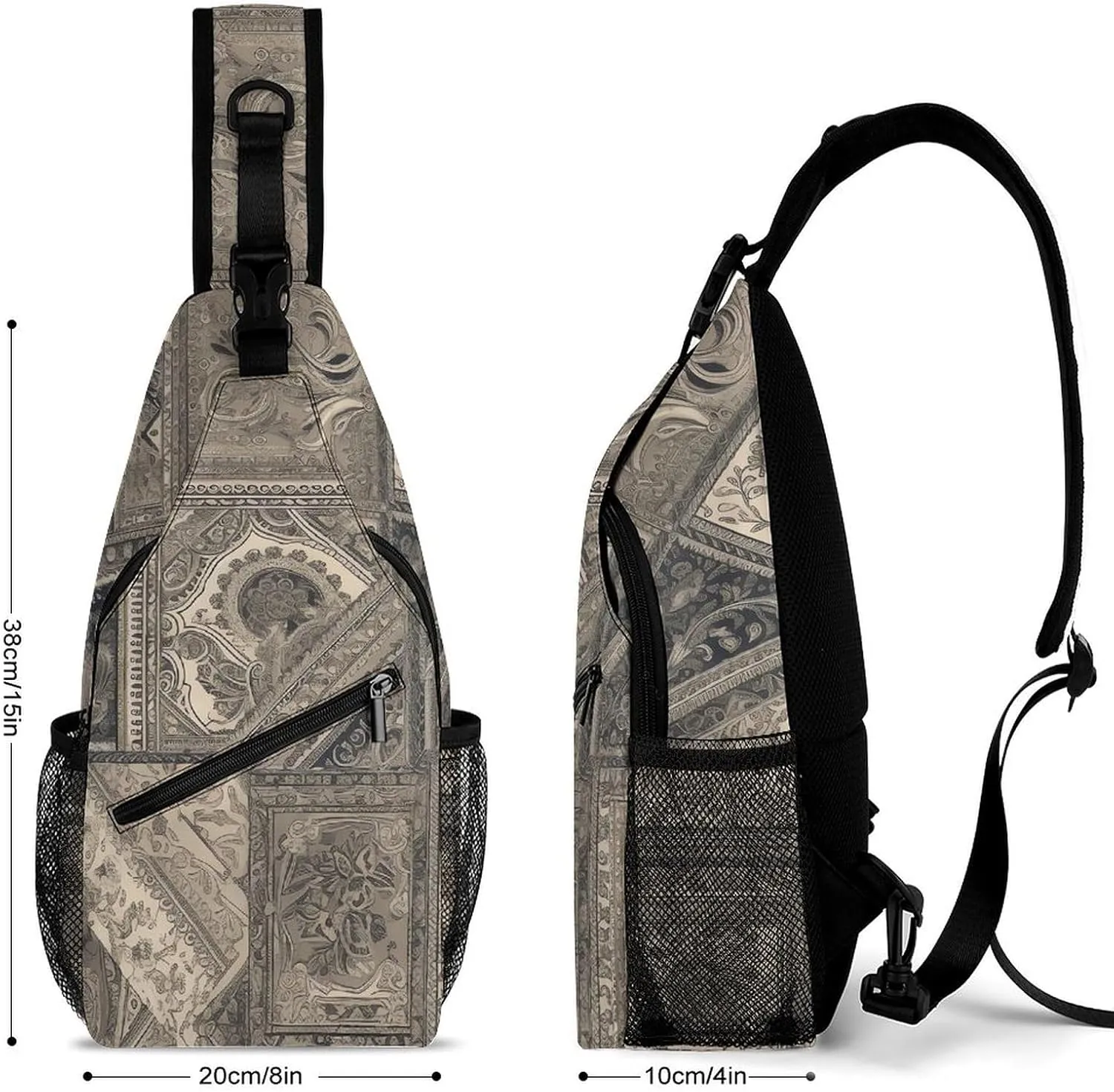Gray Square Sling Backpack Fashion Crossbody Sling Bag for Women Men Chest Bag for Travel Hiking, 38x20cm