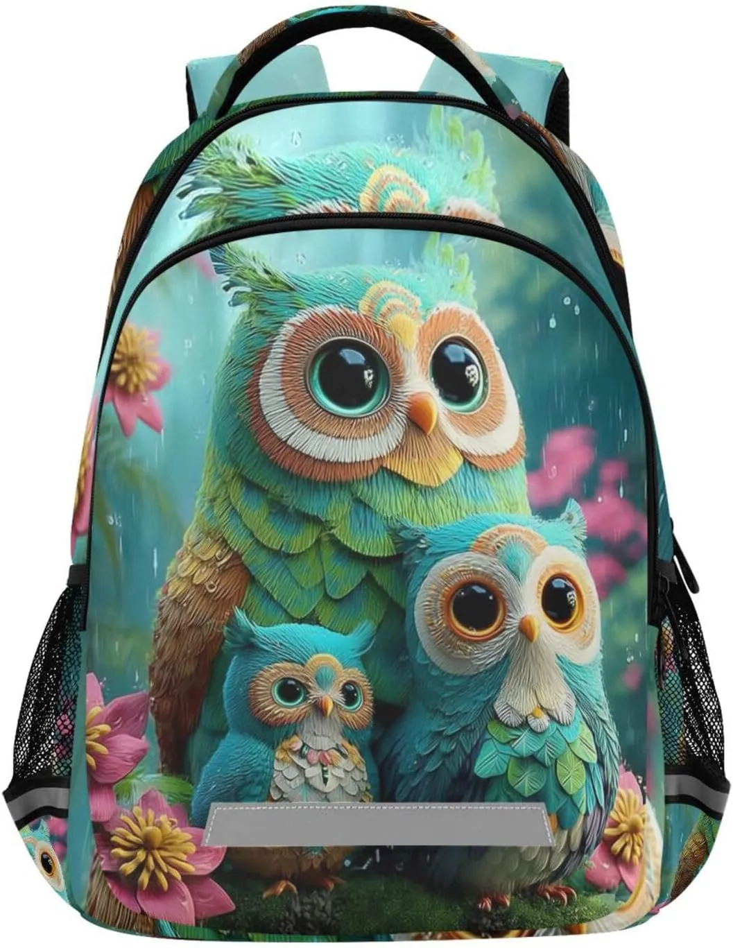 Green Colorful Owl Flowers Forest Backpack for Boys Girls Elementary School Bag Kids Travel Bags Casual Rucksack Laptop Bookbag