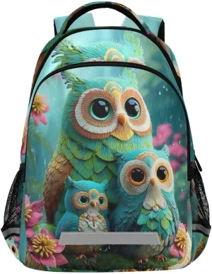 Green Colorful Owl Flowers Forest Backpack for Boys Girls Elementary School Bag Kids Travel Bags Casual Rucksack Laptop Bookbag