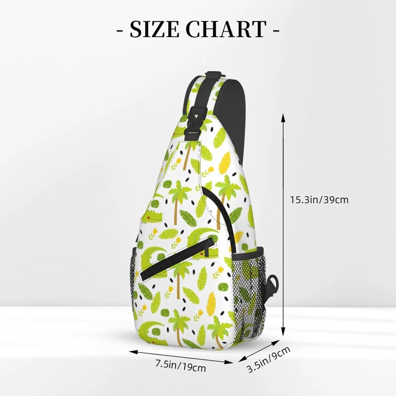 Green Crocodile Flowers Palm Trees Foliage Cross Chest Bag Diagonally Hiking Crossbody Bag Travel Shoulder Daypack Lightweight Sling Backpack Cycling Daypacks Fitness Chest Backpacks