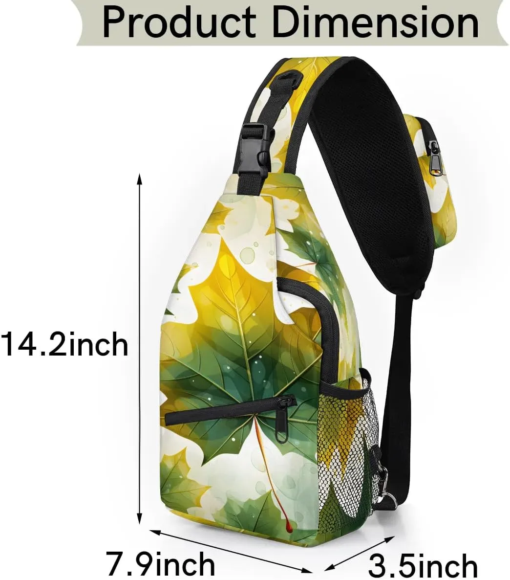 Green Maple Leaves Sling Bag for Women Men, Waterproof Crossbody Sling Backpack Sports Travel Outdoor Chest Bag