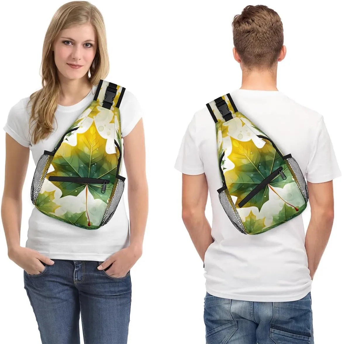 Green Maple Leaves Sling Bag for Women Men, Waterproof Crossbody Sling Backpack Sports Travel Outdoor Chest Bag