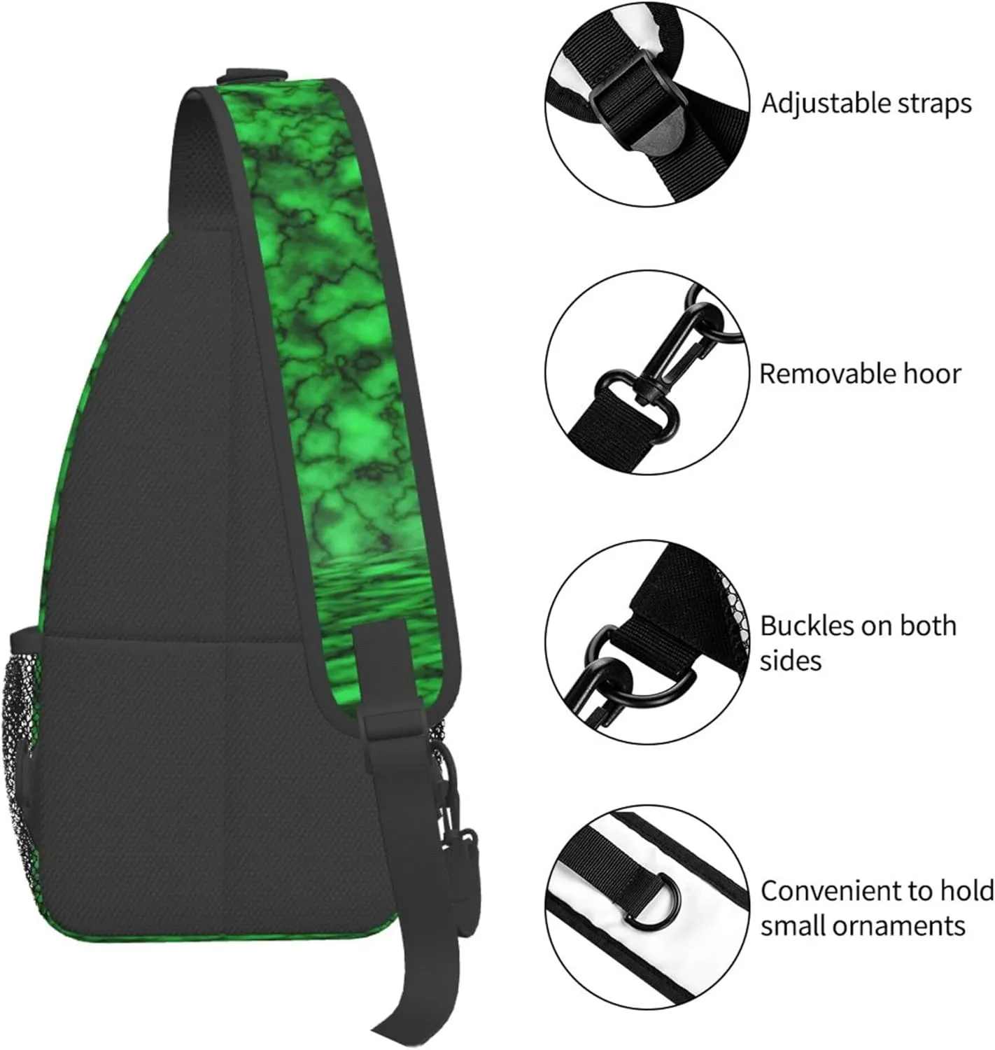 Green Marble Pattern Sling Backpack Crossbody Bag, Chest Bag Daypack for Outdoors Hiking Traveling