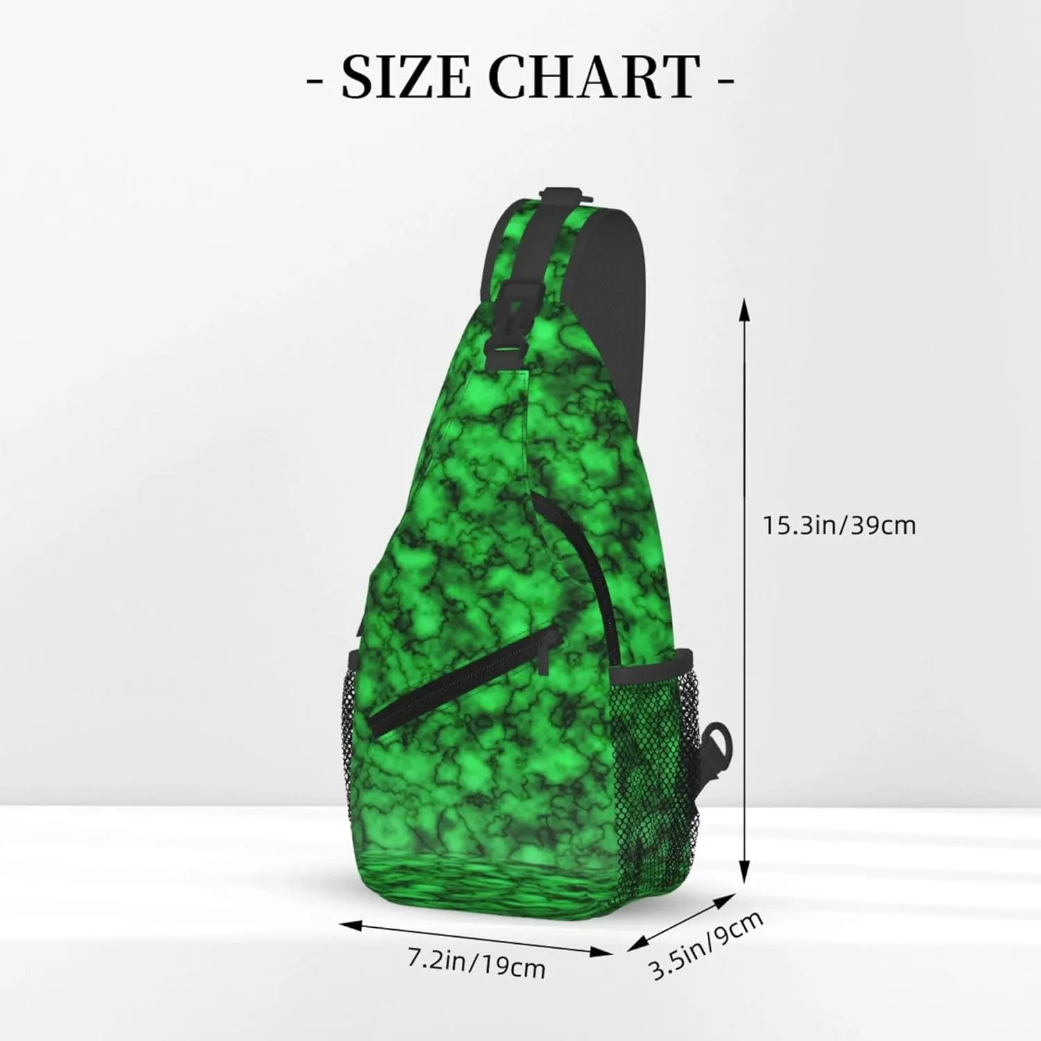 Green Marble Pattern Sling Backpack Crossbody Bag, Chest Bag Daypack for Outdoors Hiking Traveling